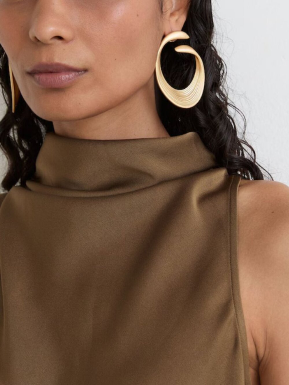 REISS Erica Satin Jumpsuit Khaki Green Cowl-Neck Wide-Leg Quiet Lux Classic - Picture 4 of 14